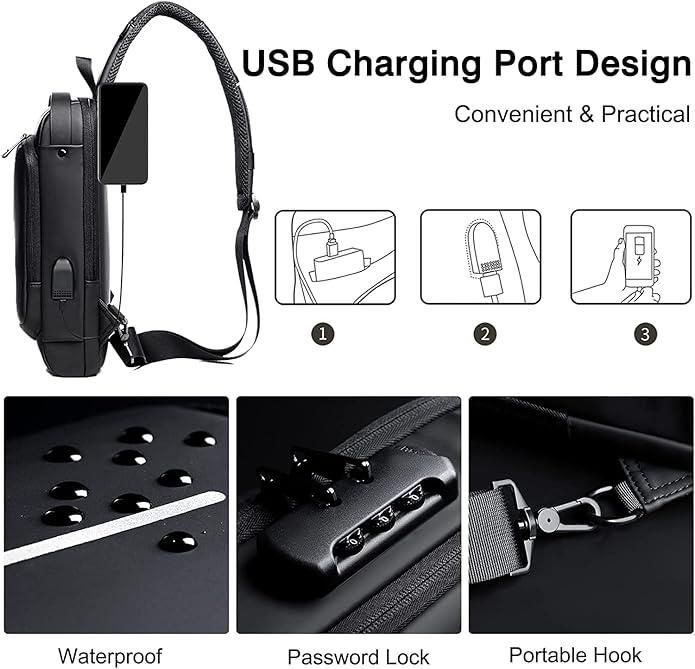 Sling Bag for Men & Women With charger